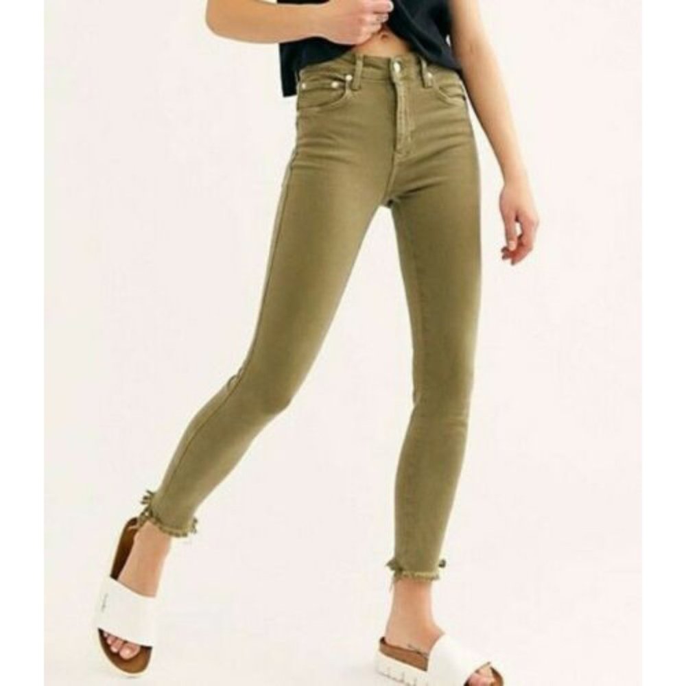 Free People High Rise Raw Hem Jegging Army Green
